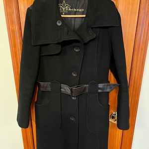 Mackage wool cashmere coat with leather belt. Size L. Excellent condition